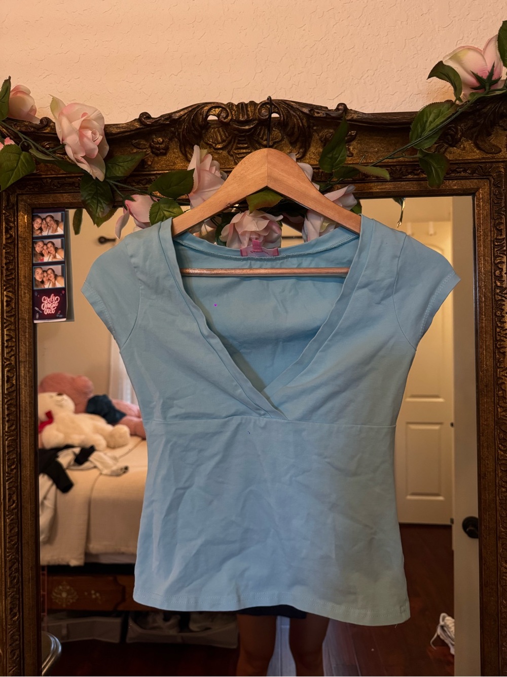 Edikted Light Blue Women's V-Neck Cap Sleeve Top